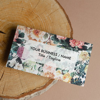 Vintage green pink yellow watercolor roses floral. business card