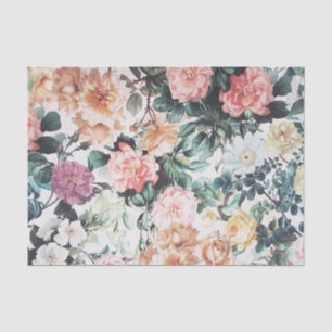 Vintage green pink yellow watercolor roses floral. tissue paper