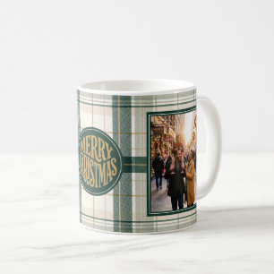 Vintage Green Plaid Christmas Photo Coffee Mug