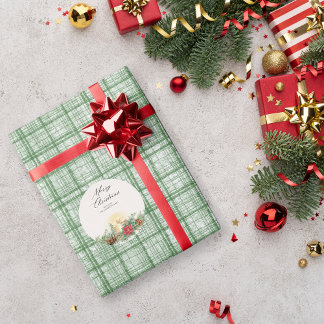 Vintage Green Plaid Christmas Wrapping Paper