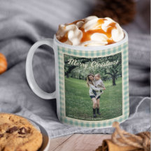 Vintage Green Plaid Gingham Rustic Photo Christmas