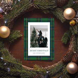 Vintage Green Plaid One Photo Christmas Card