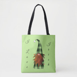 Vintage Green plaid St Patrick Gnome I love Irish Tote Bag