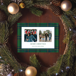 Vintage Green Plaid Two Photo Christmas Card