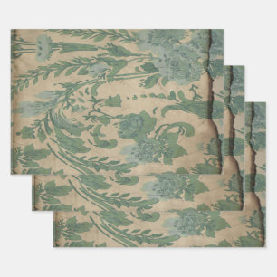 Vintage Green Plants on Brown Wrapping Paper Sheet