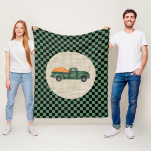 Vintage Green Pumpkin Truck Medium Fleece Blanket