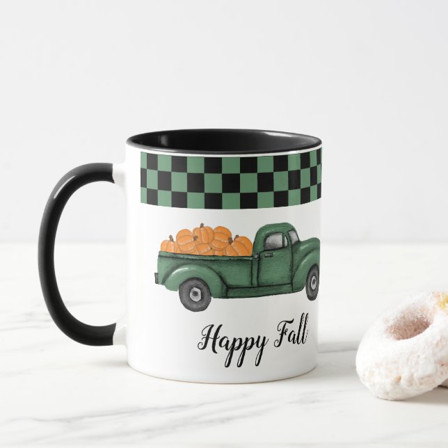 Vintage Green Pumpkin Truck Mug (With Donut)