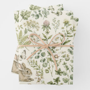 Vintage Green Rabbit Wrapping Paper for Girls