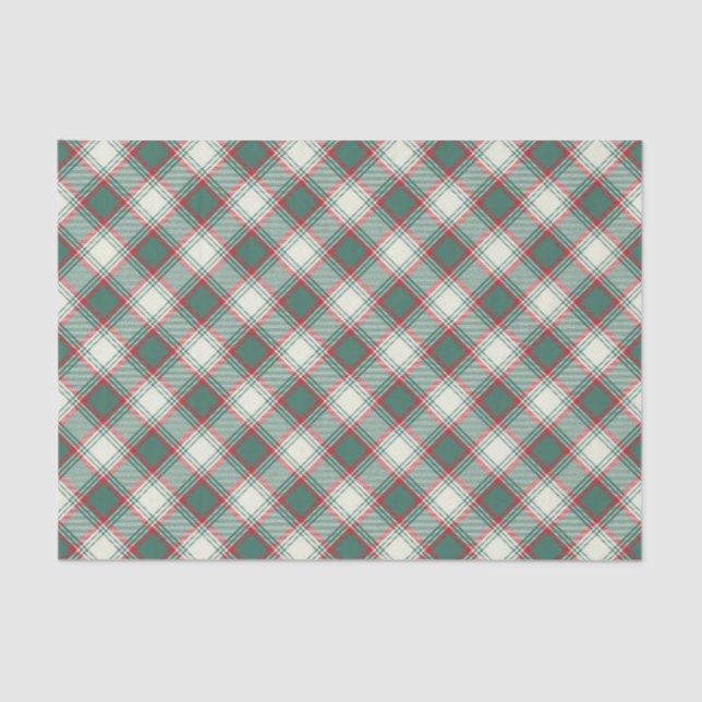 Vintage Green Red Christmas Plaid Squares Tissue Paper (Front)