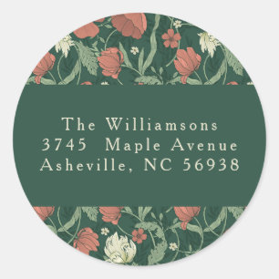 Vintage Green Red Floral Christmas Return Address  Classic Round Sticker