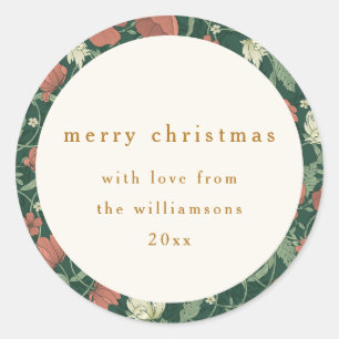 Vintage Green Red Floral Custom Merry Christmas Classic Round Sticker
