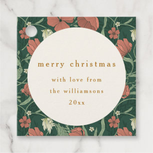 Vintage Green Red Floral Custom Merry Christmas Favour Tags