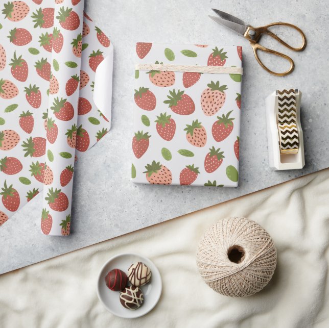 Vintage Green & Red Strawberries Wrapping Paper (Crafts)