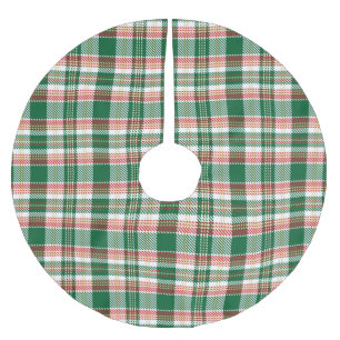 Vintage green red white yellow rustic tartan plaid brushed polyester tree skirt