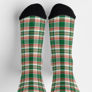 Vintage green red white yellow rustic tartan plaid socks