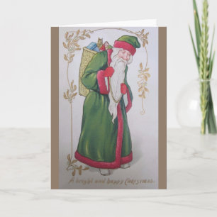 Vintage Green Robed Santa Christmas Greeting Card