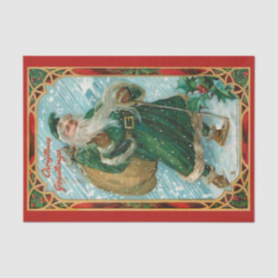 Vintage Green-Robed Santa in Snow Tissue Paper