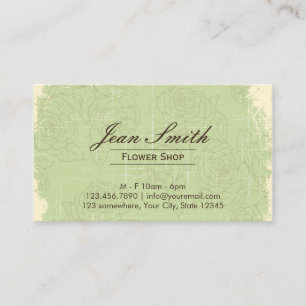 Vintage Green Roses Flower Shop Florist Business Card