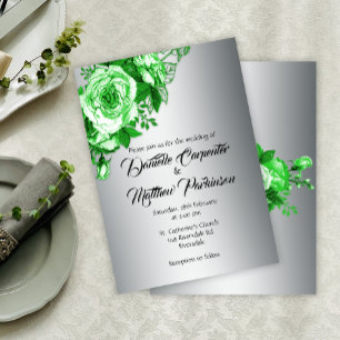 Vintage Green Roses Silver Wedding  Invitation