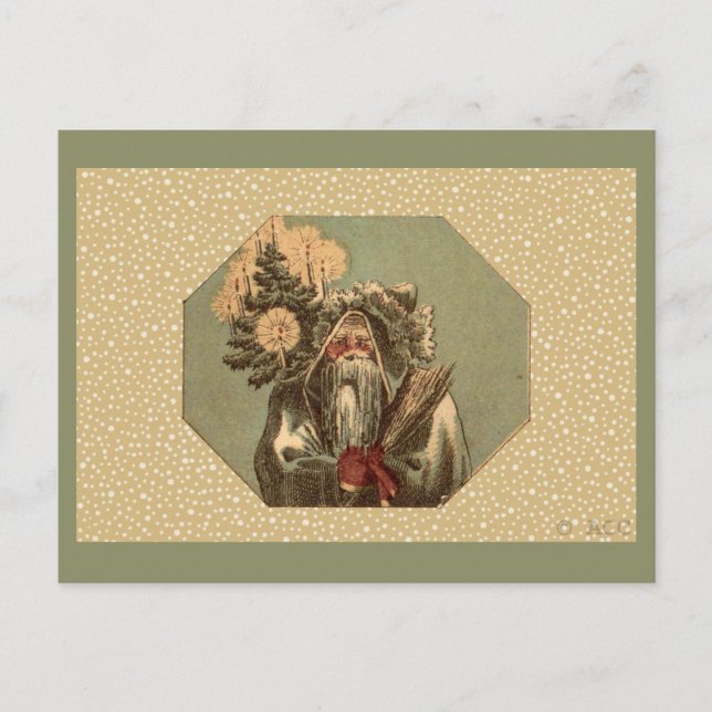 Vintage Green Santa Claus St. Nicholas Holiday Postcard (Front)