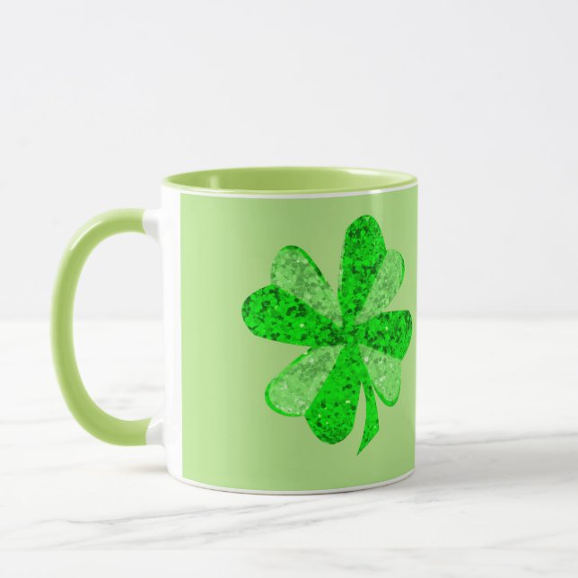 Vintage Green sequin shamrock St Patrick's day  Mug (Left)