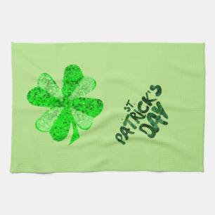 Vintage Green sequin shamrock St Patrick's Day Tea Towel