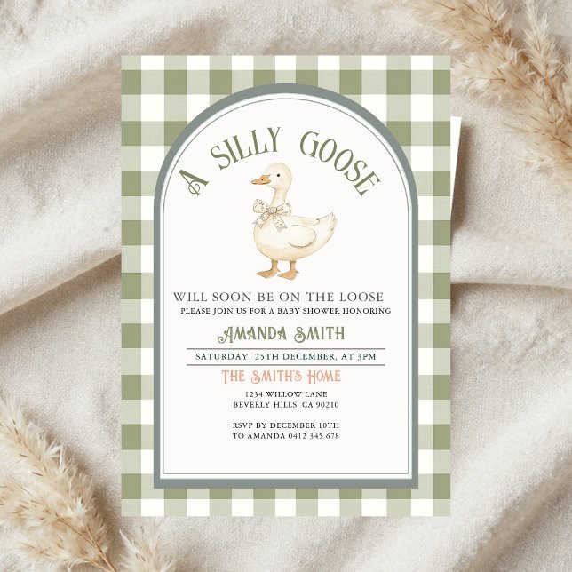 Vintage Green Silly Goose Baby Shower  Invitation (Creator Uploaded)