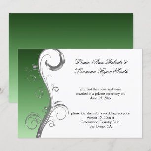 Vintage Green Silver White Ornate Post Wedding Invitation