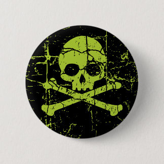 Vintage Green Skull and Crossbones 6 Cm Round Badge