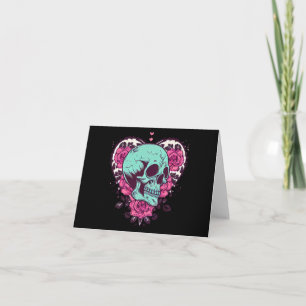 Vintage Green Skull & Rose Heart Card