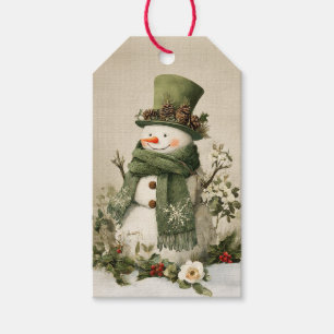 Vintage Green Snowman Christmas Gift Tags