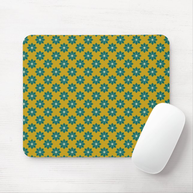 Vintage Green Southern France Flower Pattern Mouse Mat (With Mouse)