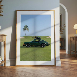 Vintage Green Sports Car & Golf Poster