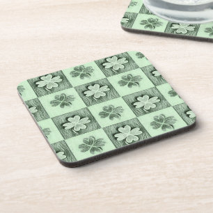 Vintage Green St Patrick retro shamrock pattern  B Coaster