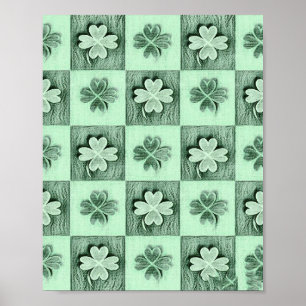 Vintage Green St Patrick retro shamrock pattern Poster