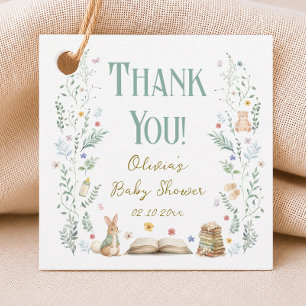 Vintage Green Story Book Baby Shower Thank You Favour Tags