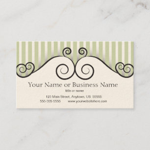 Vintage Green Striped with Swirls Business Card