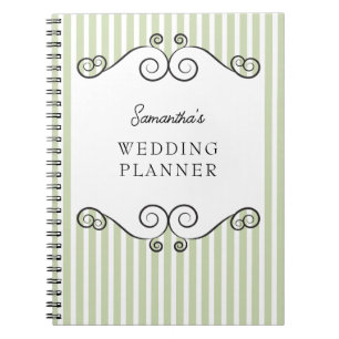 Vintage Green Stripes Wedding Planner Notebook