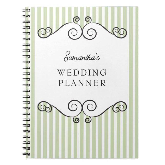 Vintage Green Stripes Wedding Planner Notebook (Front)