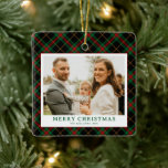 Vintage Green Tartan Plaid Photo Christmas Ceramic Ornament<br><div class="desc">Send warm wishes this holiday season with the Vintage Green Tartan Plaid Photo Merriest Christmas Holiday Card. Featuring a charming green gingham plaid pattern paired with your favourite family photo, this card blends timeless elegance with festive cheer. Perfect for spreading holiday joy to friends and family, it captures the cosy...</div>