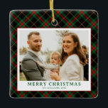 Vintage Green Tartan Plaid Photo Christmas Ceramic Ornament<br><div class="desc">Send warm wishes this holiday season with the Vintage Green Tartan Plaid Photo Merriest Christmas Holiday Card. Featuring a charming green gingham plaid pattern paired with your favourite family photo, this card blends timeless elegance with festive cheer. Perfect for spreading holiday joy to friends and family, it captures the cosy...</div>