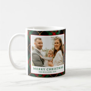 Vintage Green Tartan Plaid Photo Christmas Coffee Mug