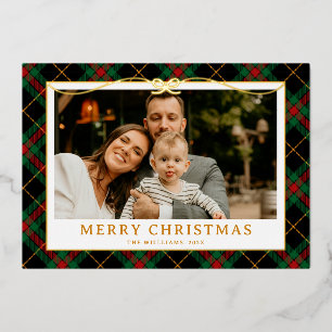 Vintage Green Tartan Plaid Photo Christmas Foil Holiday Card