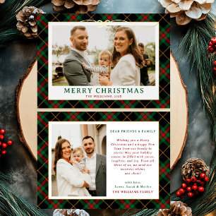 Vintage Green Tartan Plaid Photo Christmas Foil Holiday Card