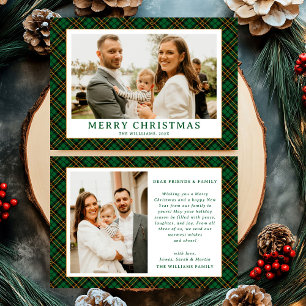 Vintage Green Tartan Plaid Photo Christmas Holiday Card