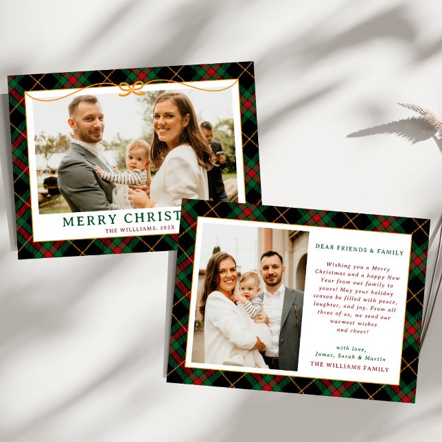 Vintage Green Tartan Plaid Photo Christmas Holiday Card (Creator Uploaded)