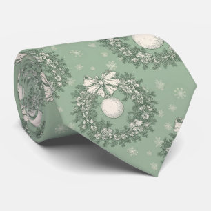 Vintage Green Toile Christmas Wreath Tie