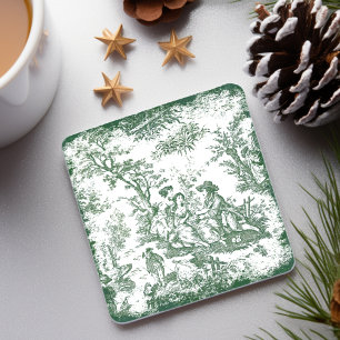 Vintage Green Toile de Jouy Couple Stone Coaster