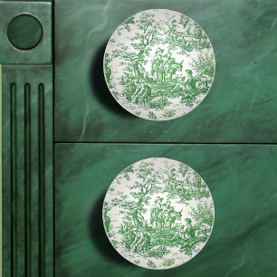 Vintage green toile de jouy printed ceramic knob