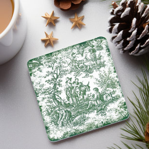 Vintage Green Toile de Jouy Tree Stone Coaster